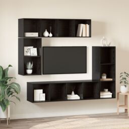 Berkfield Home Wall-mounted with Storage 4 pcs Black oak Engineered wood - thumbnail 1