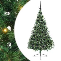 Berkfield Home Beautiful Artificial Pre-lit Christmas Tree Green 180 cm PVC - thumbnail 3