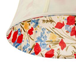 Happy Homewares Classic Curved Cream Cotton Drum Shade with Blue & Red Floral Inner - Size: 12 inches - thumbnail 3