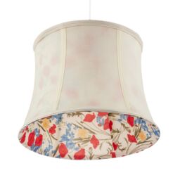 Happy Homewares Classic Curved Cream Cotton Drum Shade with Blue & Red Floral Inner - Size: 12 inches - thumbnail 4