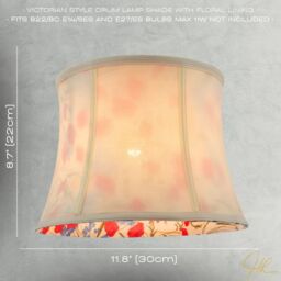 Happy Homewares Classic Curved Cream Cotton Drum Shade with Blue & Red Floral Inner - Size: 12 inches - thumbnail 7