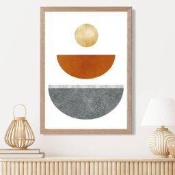 ARTZE Yellow & Orange Circles Mid Century Geometric Framed Print SIZE: A4 with Oak Frame - thumbnail 2