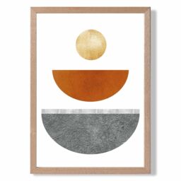 ARTZE Yellow & Orange Circles Mid Century Geometric Framed Print SIZE: A4 with Oak Frame - thumbnail 1