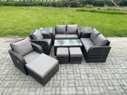 Fimous 10 PCS Rattan Garden Furniture Set Outdoor Patio Sofa, Table & Chairs Coffee Table 3 Footstools Ideal for Pool Side, Balcony, Outdoor Set - thumbnail 1
