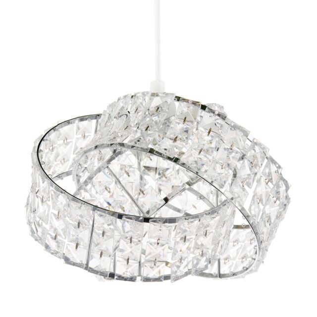 Happy Homewares Designer Chrome Plated Triple Ring Pendant Shade with Square Beads in Silver - image 1