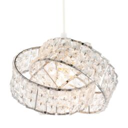 Happy Homewares Designer Chrome Plated Triple Ring Pendant Shade with Square Beads in Silver - thumbnail 2