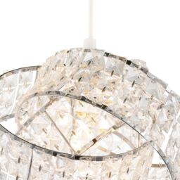Happy Homewares Designer Chrome Plated Triple Ring Pendant Shade with Square Beads in Silver - thumbnail 4