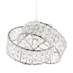 Happy Homewares Designer Chrome Plated Triple Ring Pendant Shade with Square Beads in Silver - thumbnail 1
