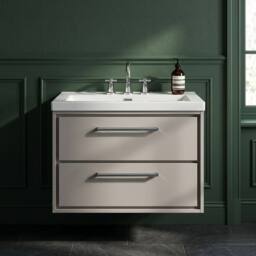 Balterley Wall Hung 2-Drawer Bathroom Vanity with Fireclay Basin, Grey, 800mm in Grey - thumbnail 3