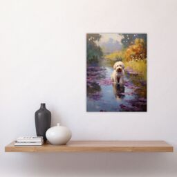 "Artery8 White Cockapoo Dog & Purple Water Irises Claude Monet Style Oil Painting Unframed Wall Art Print Poster Home Decor Premium - Size: W12"" x H16""" - thumbnail 4