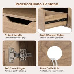 Gymax Boho TV Stand for up to 60 “ TV Entertainment Center With 2 Cabinets in Tan - thumbnail 8