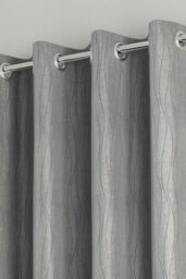 Enhanced Living 'Goodwood' Silver - Thermal, Energy Saving, Dimout Eyelet Pair of Curtains with Wave Pattern - Size: 229 cm width x 229 cm drop - thumbnail 2
