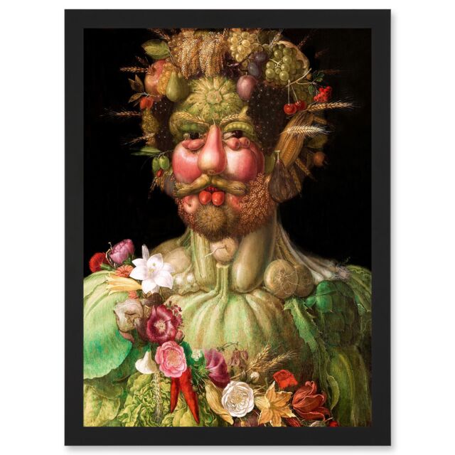 Artery8 Painting Portrait Arcimboldo Rudolf II Habsburg Vertumnus Vegetables Artwork Framed Wall Art Print A4 in Black - image 1