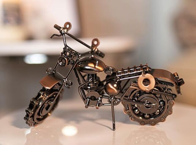 Marco Paul Vintage Metal Motorbike Sculpture Ornament with Movable Wheels in Bronze - image 1