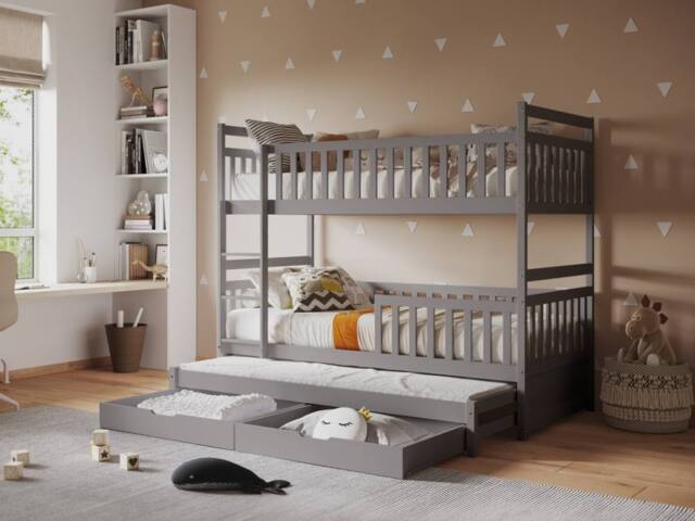 Flair Elvis Bunk Bed with Trundle & Drawers in Grey - Size: EU Single - image 1