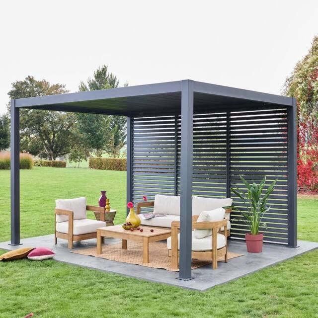 sweeek Louvered Pergola Aluminium 4 X 3m & 3 130cm Louver Panels in Grey - image 1