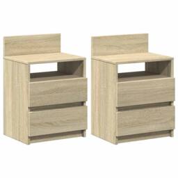 Berkfield Home Durable Bedside Cabinets 2 pcs with 2 Drawers Sonoma Oak 40x33x60 cm in Light Brown - Size: 40 x 33 x 60 cm - thumbnail 3
