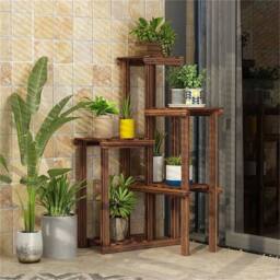 EONLION 6 Tier Corner Plant Stand Shelf Solid Wood in Brown