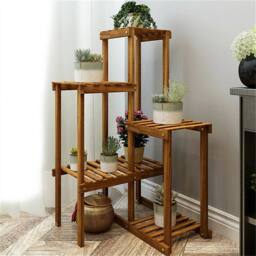 EONLION 6 Tier Corner Plant Stand Shelf Solid Wood in Brown - thumbnail 5
