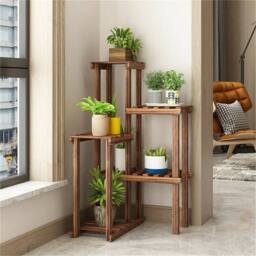 EONLION 6 Tier Corner Plant Stand Shelf Solid Wood in Brown - thumbnail 3