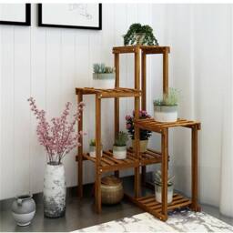 EONLION 6 Tier Corner Plant Stand Shelf Solid Wood in Brown - thumbnail 4