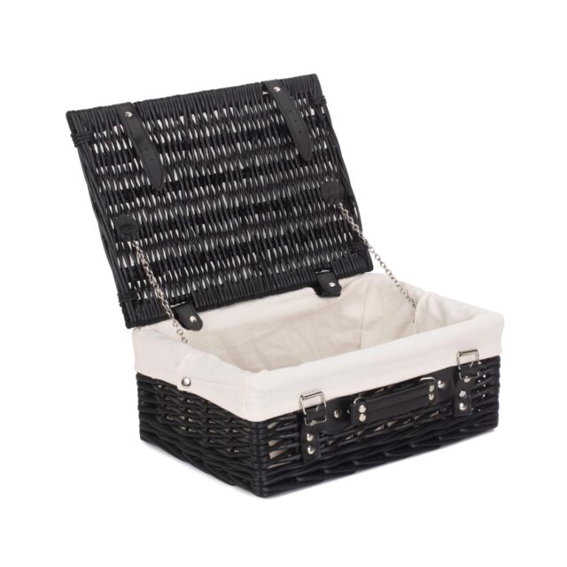Red Hamper Wicker 36cm Empty Black Willow Picnic Basket With White Lining - image 1