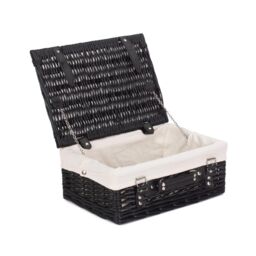 Red Hamper Wicker 36cm Empty Black Willow Picnic Basket With White Lining - thumbnail 1