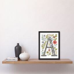 "Artery8 Women's Wall Art Print Letter A in Wildflowers Ornate Pencil Drawing Floral Word Art Framed - Size: W12"" x H16""" - thumbnail 4