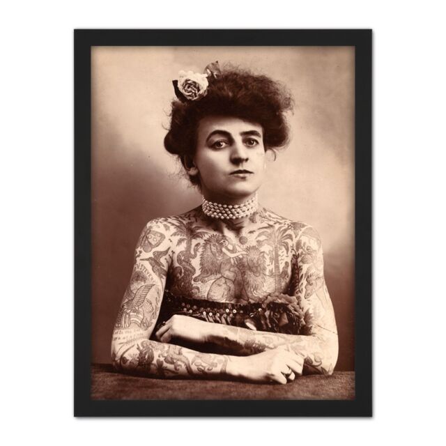 "Artery8 Wall Art Print Maud Stevens Wagner Trapezeist Tattooist Artist 1907 Photo Large Framed Wall Décor Art in White - Size: W18"" x H24""" - image 1