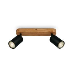 BRILONER Black Wood 2xGU10 9W Requires Bulb Spotlight - thumbnail 1