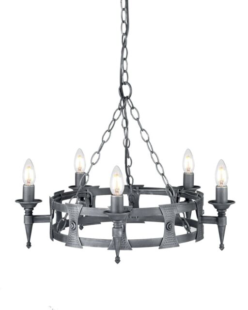 Loops 5 Bulb Chandelier Hanging Pendant LIght Black Silver LED E14 60W Bulb