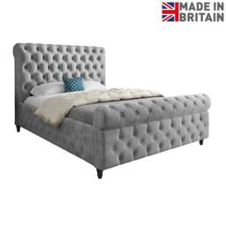 Casani Steeton Sleigh Upholstered Grey Soft Velvet Designer Bed Frame - Size: Single - thumbnail 4