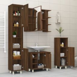 Berkfield Home Bathroom Cabinet Brown Oak 30x30x95 cm Engineered Wood - Size: 30 x 30 x 95 cm - thumbnail 4