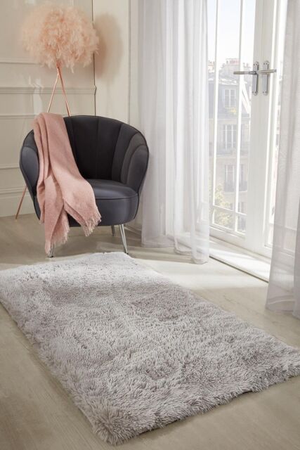 OHS Fluffy Rug Anti-Slip Plain Shaggy Floor Mat in Silver - Size: 80 cm x 150 cm - image 1