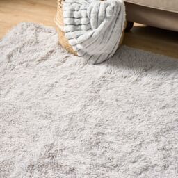OHS Fluffy Rug Anti-Slip Plain Shaggy Floor Mat in Silver - Size: 80 cm x 150 cm - thumbnail 2