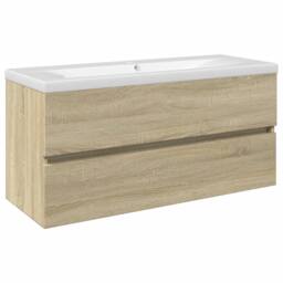 Berkfield Home 2 Piece Bathroom Furniture Set Ceramic & Engineered Wood in Light Oak - thumbnail 1