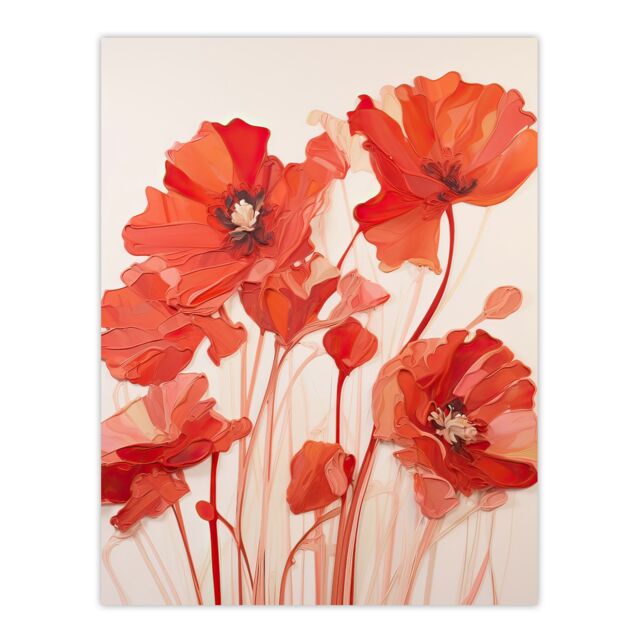 "Artery8 Wall Art Print Simplicity in Poppies Thick Paste Oil Painting Poster Picture in Red - Size: W18"" x H24""" - image 1