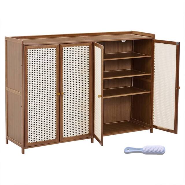 Ventryn 6-Tier Shoe Cabinet with 4 Rattan Doors, Natural Bamboo Large - image 1