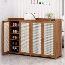 Ventryn 6-Tier Shoe Cabinet with 4 Rattan Doors, Natural Bamboo Large - thumbnail 6