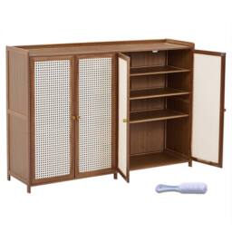 Ventryn 6-Tier Shoe Cabinet with 4 Rattan Doors, Natural Bamboo Large