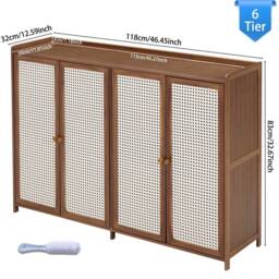 Ventryn 6-Tier Shoe Cabinet with 4 Rattan Doors, Natural Bamboo Large - thumbnail 2