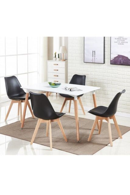 Life Interiors 5PCs Dining Set - a Halo Dining Table & Set of 4 Lorenzo Tulip chairs with Padded Seat in Black - image 1