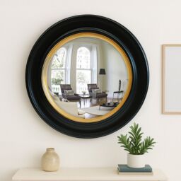 Agenzia 14 Large Round Black & Gold Convex Mirror - thumbnail 1