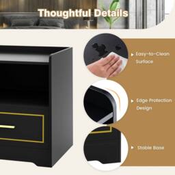 Costway LED Nightstand Smart Bedside Table Cabinet Side End Table Storage Living Room in Black - thumbnail 7