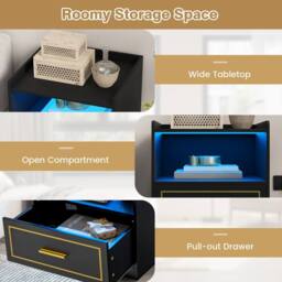 Costway LED Nightstand Smart Bedside Table Cabinet Side End Table Storage Living Room in Black - thumbnail 5