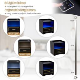 Costway LED Nightstand Smart Bedside Table Cabinet Side End Table Storage Living Room in Black - thumbnail 8