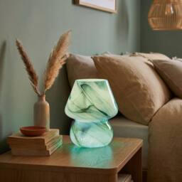 Happy Homewares Modern Mini Mushroom Glass Table Lamp with Marble Effect Pattern in Teal - thumbnail 6