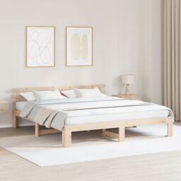 Berkfield Home Pine Wood Bed Frame Natural Solid Pine wood 200 x 200 cm Durable in Brown - thumbnail 1