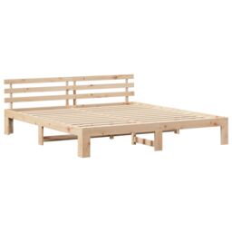 Berkfield Home Pine Wood Bed Frame Natural Solid Pine wood 200 x 200 cm Durable in Brown - thumbnail 2