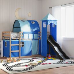 Berkfield Home Bunk Bed without Mattress with Slide & Curtains Blue 90x190 cm Single - thumbnail 1